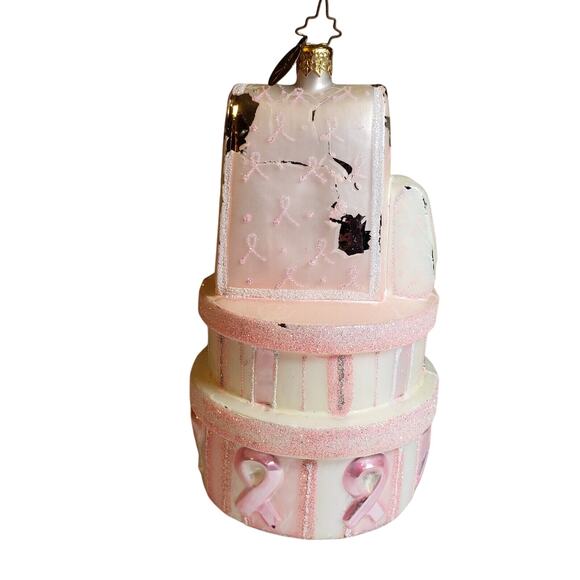 CHRISTOPHER RADKO 6" CHRISTMAS ORNAMENT BREAST CANCER SURVIVOR PINK CAKE READ - Picture 3 of 7